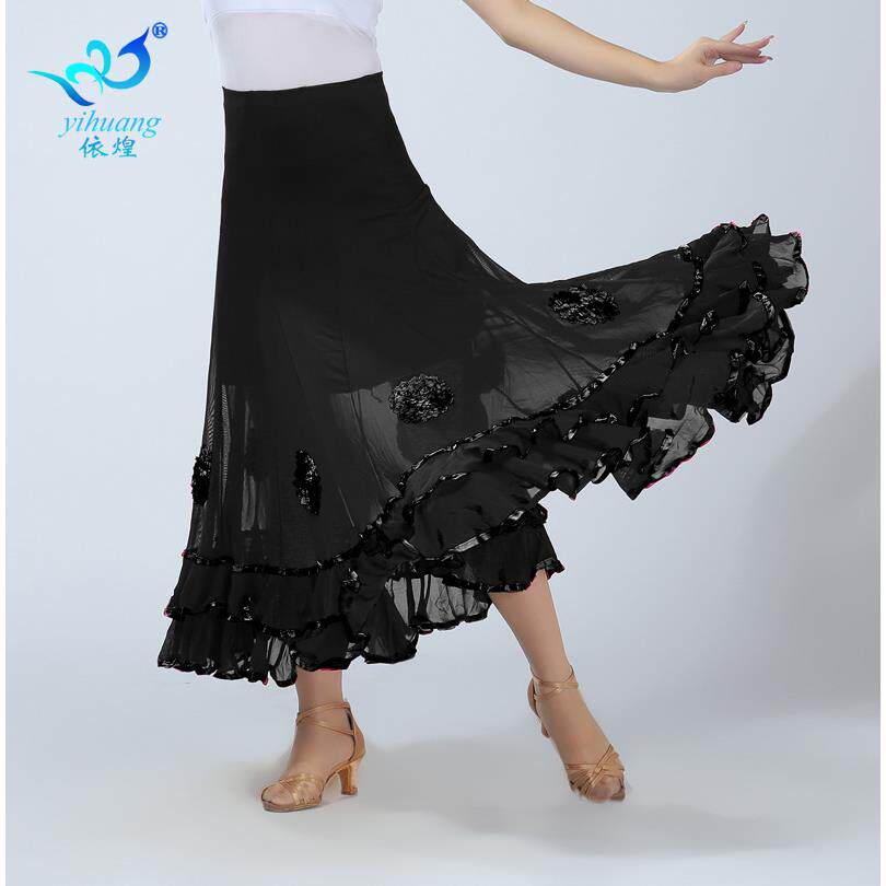 新款国标舞裙摩登练习裙华尔兹交谊舞裙新款大摆长裙表演服半身裙