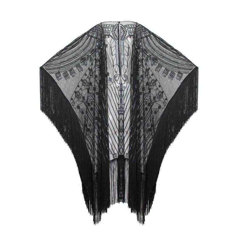 20世纪20年代复古流苏礼服披肩舞会派对长款亮片晚礼服