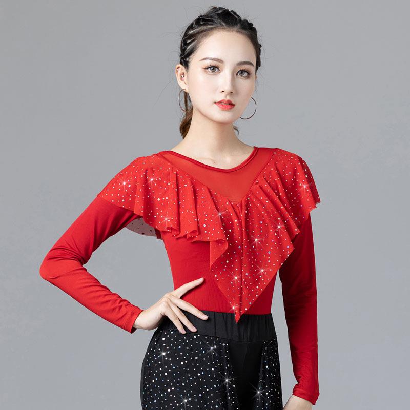 摩登舞上衣女新款时髦网纱舞衣跳舞练功服蹈服国标舞拉丁舞