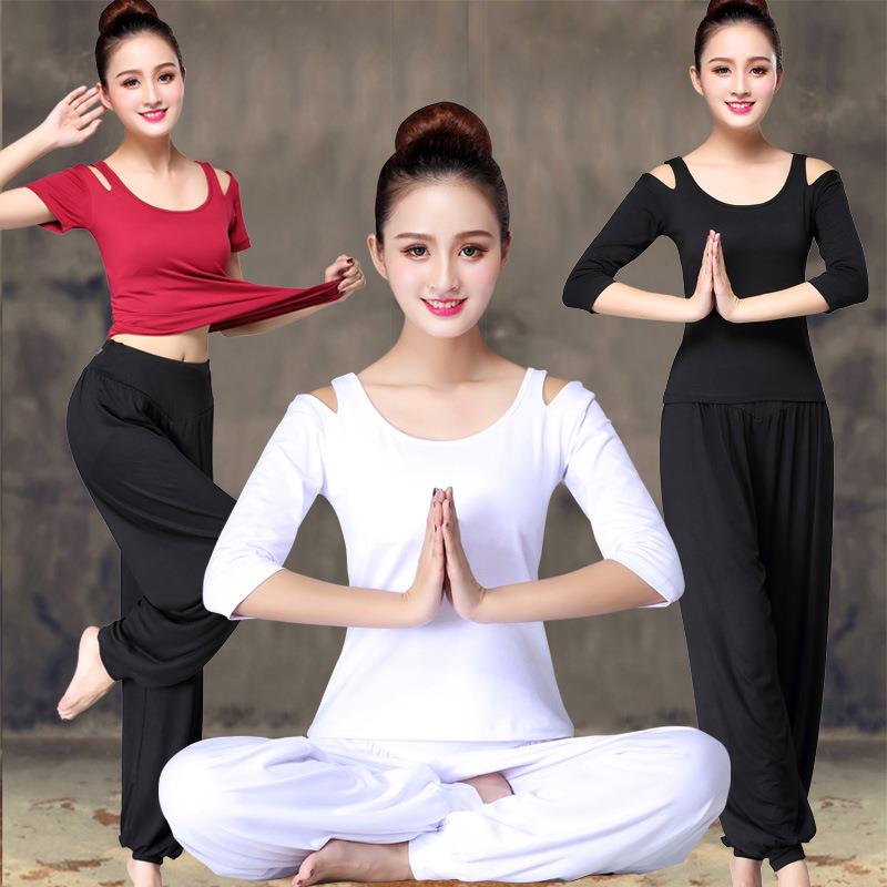 新款瑜伽服套装莫代尔健身服舞蹈服女装春夏短中长袖白色