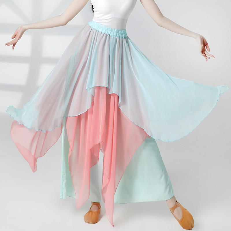 古典舞蹈服女身韵服飘逸飞舞裙裤中国舞表演服宽松不规则阔腿纱裤