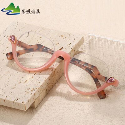 跨境速卖通吊丝带钻women reading glasses欧美半框弹簧腿老花镜