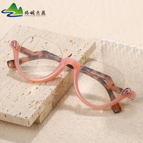 跨境速卖通吊丝带钻women reading glasses欧美半框弹簧腿老花镜