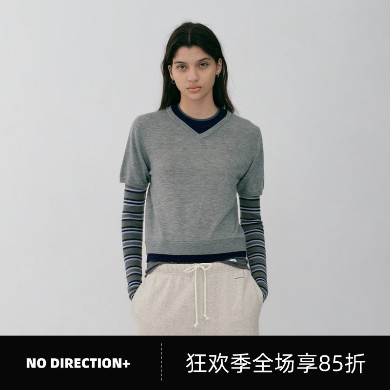 NO DIRECTION+2026秋绵羊毛假三件层次感条纹针织N630132606A21