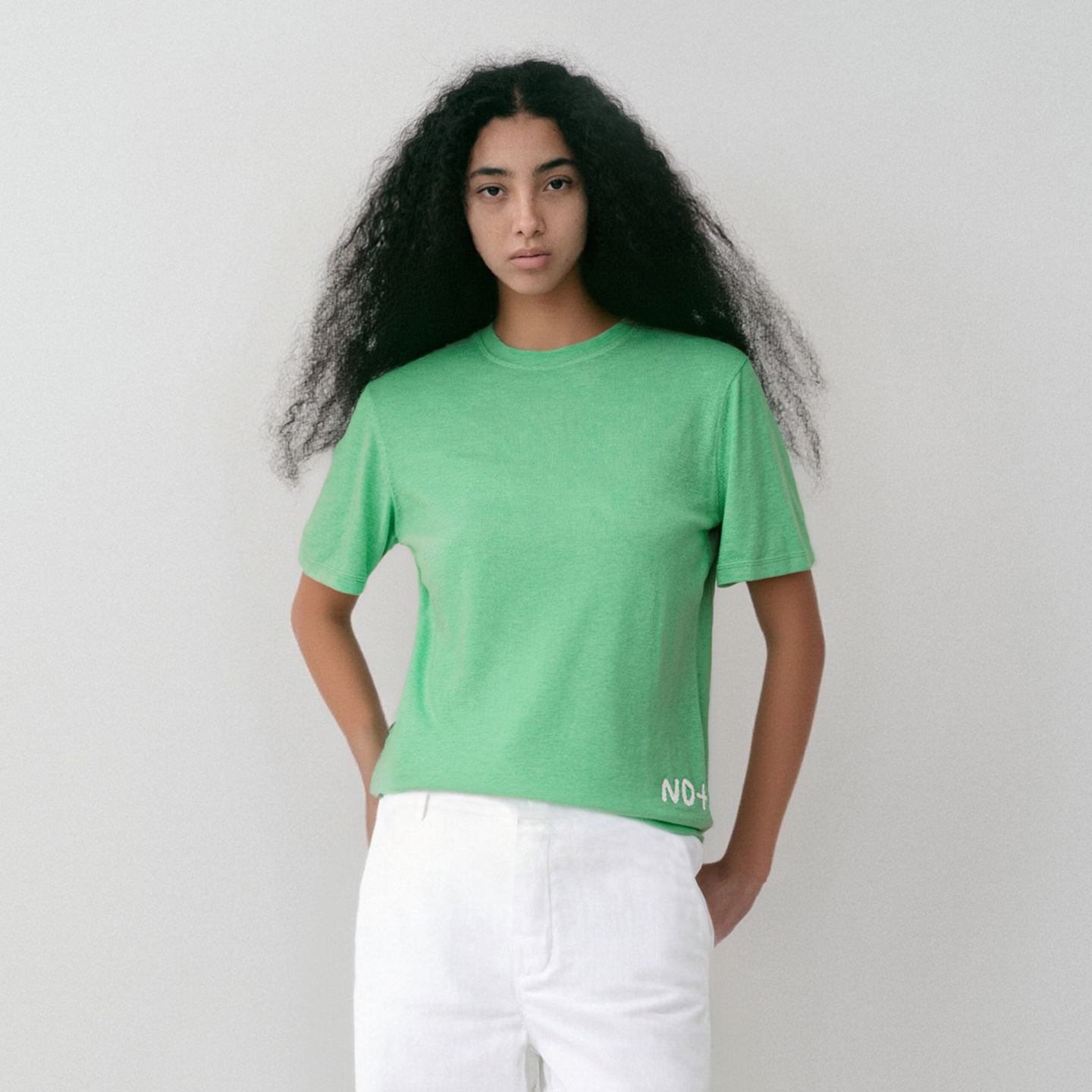 NO DIRECTION+ 棉羊绒短袖宽松落肩T恤衫N530104667B60