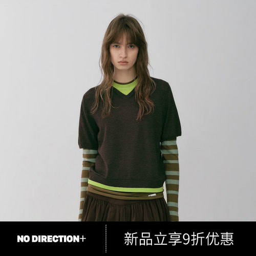 绵羊毛假三件条纹针织衫女秋款