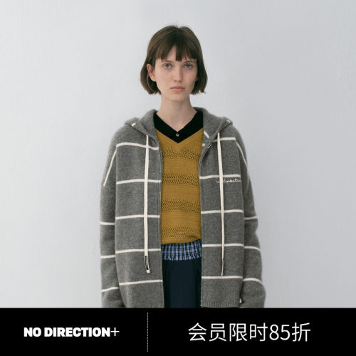 NO DIRECTION+学院风条纹连帽羊绒开衫N610204607A