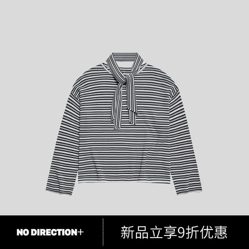 NO DIRECTION+领口围巾多彩细条纹落肩针织套头衫N530115632B24