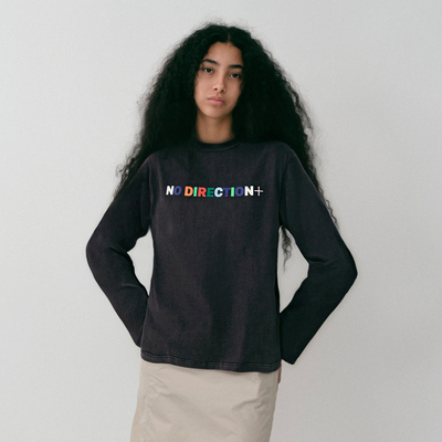 水洗复古长袖T恤印花