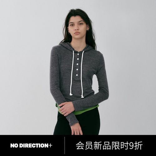 NO DIRECTION+2026秋收腰撞色假两件羊毛连帽上衣N634011341A21