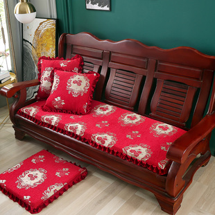 秋冬季红实木沙发坐垫可拆洗三人连体组合沙发坐垫海绵垫子通用
