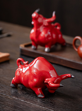 陶瓷招财牛摆件吉祥物家居客厅装饰品十二生肖牛年礼品茶桌茶宠牛
