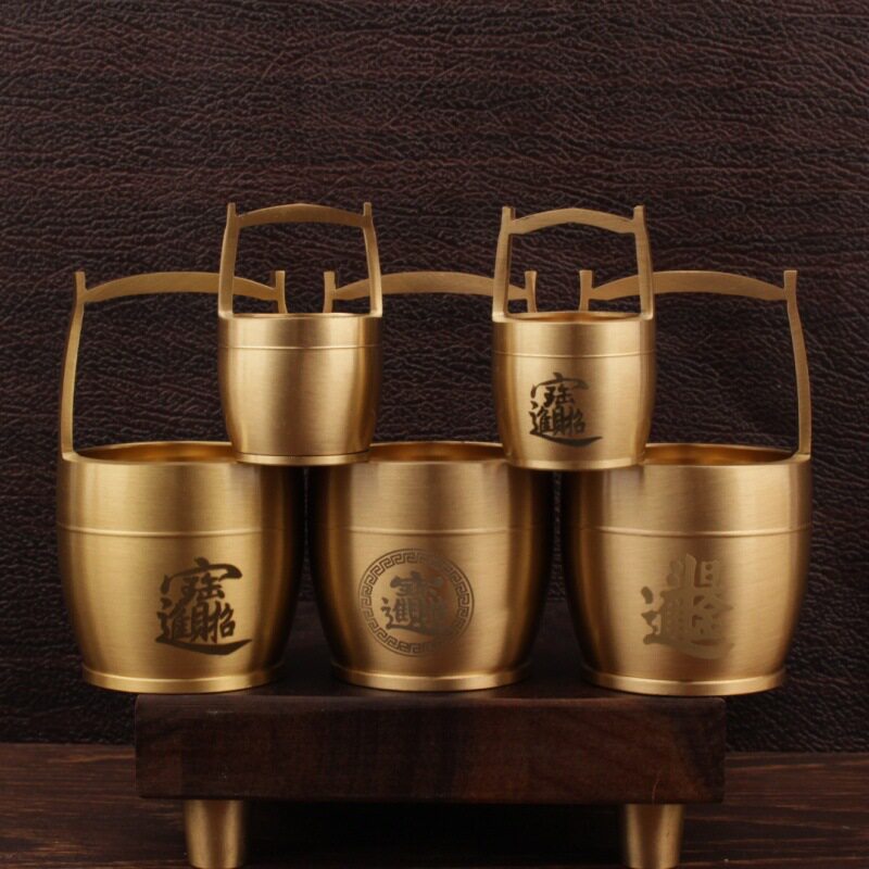 黄铜一桶金小水桶摆件小元宝容器创意工艺品一桶金摆件招财进宝桶