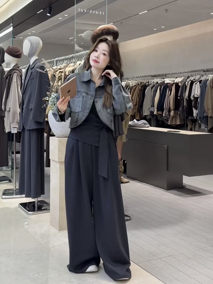 港风复古显高吊带三件套女秋新