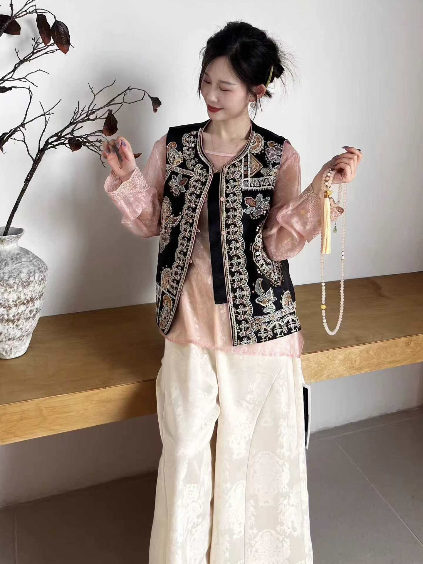 新中式国风马甲女2026年秋季新款复古异色罗民族风无袖坎肩背心衣