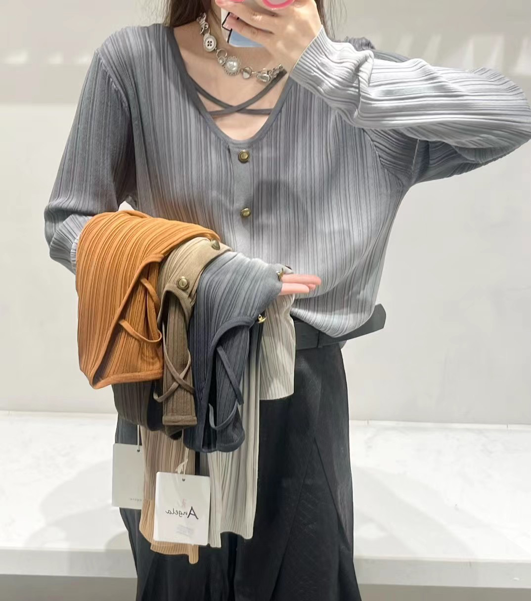 2024秋季新款时尚设计感小众长袖针织衫女修身显瘦百搭打底上衣