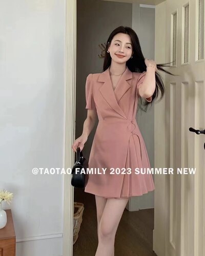 小众女装夏装连衣裙女2023年小个子新款翻领收腰显瘦气质A字短裙