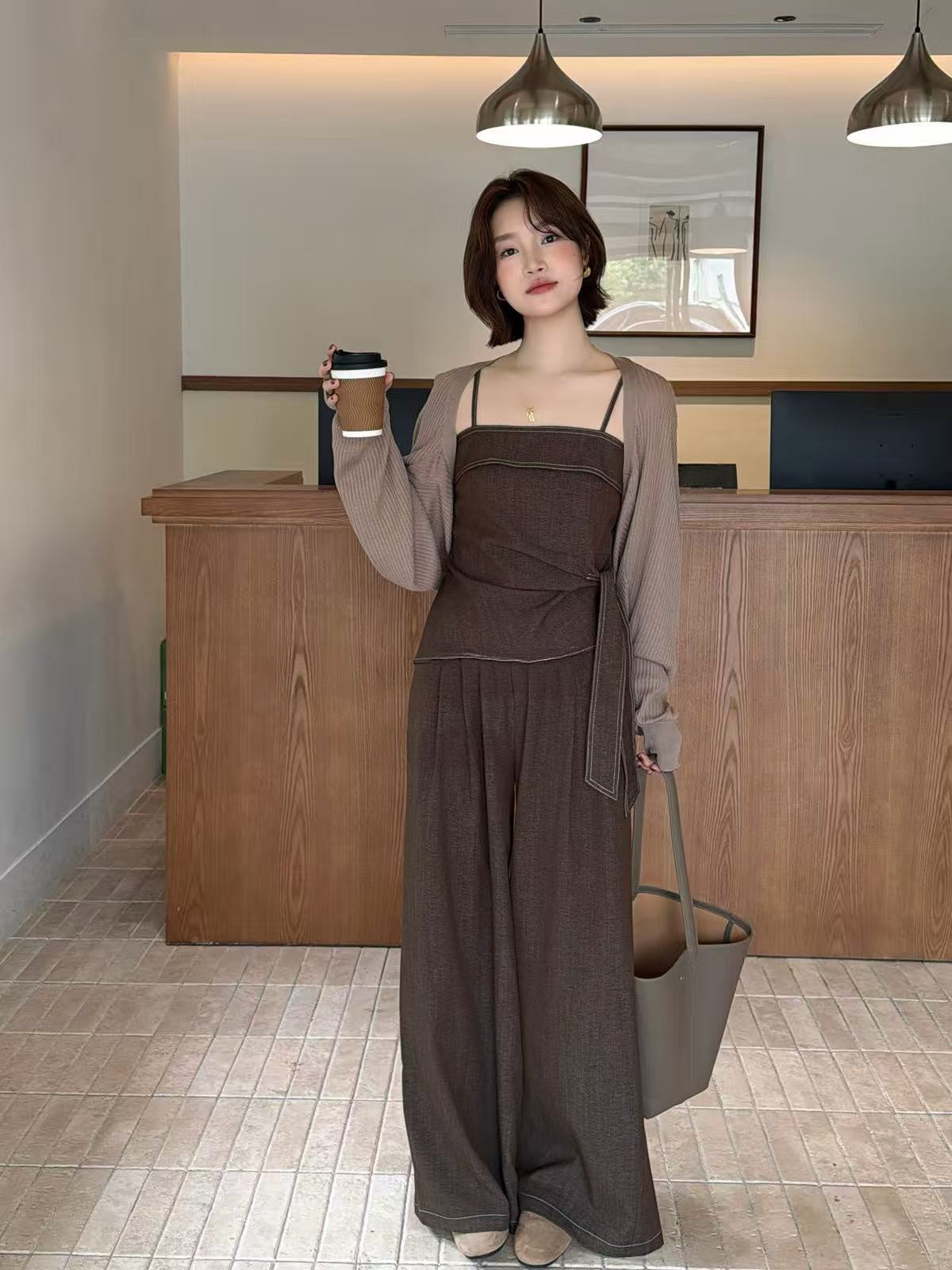 法式小心机设计吊带休闲裤子三件套女2026年秋季新款气质显瘦套装
