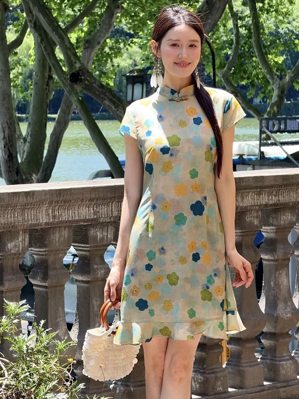 新中式国风旗袍设计感显瘦气质收腰小清新小个子A字旗袍连衣裙子