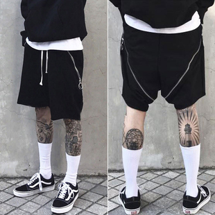 潮流潮牌斜拉链宽松五分裤 原创夏季 子男韩版 街头学生运动裤 新款