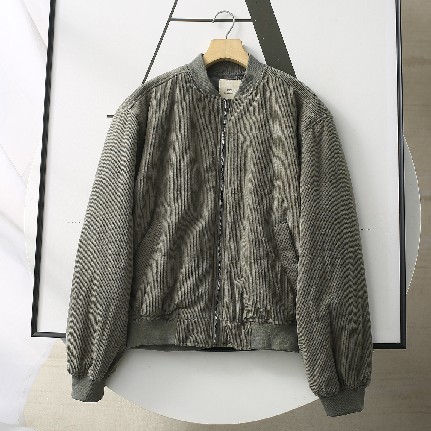 出美原单！吊29.99美金 秋冬复古灯芯绒立领夹棉棒球服棉服外套女