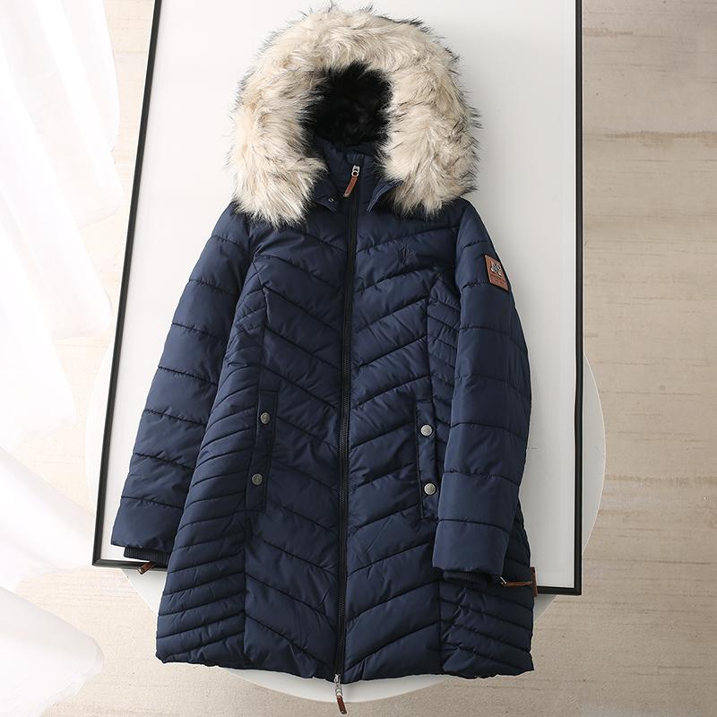 加厚帽子修身显瘦中长款休闲派克服 外贸冬装保暖棉服外套女