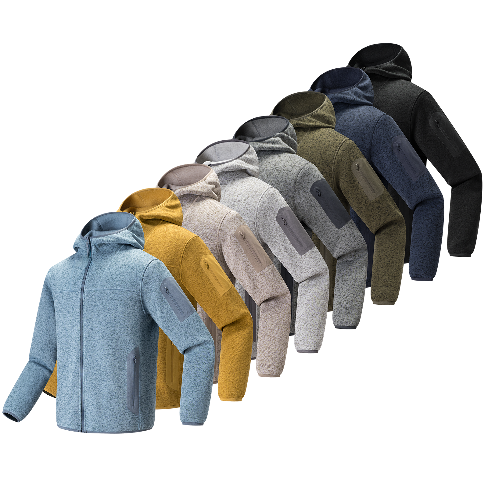 高品强推！原单秋冬户外运动男士连帽抓绒衣防风保暖针织拉链外套