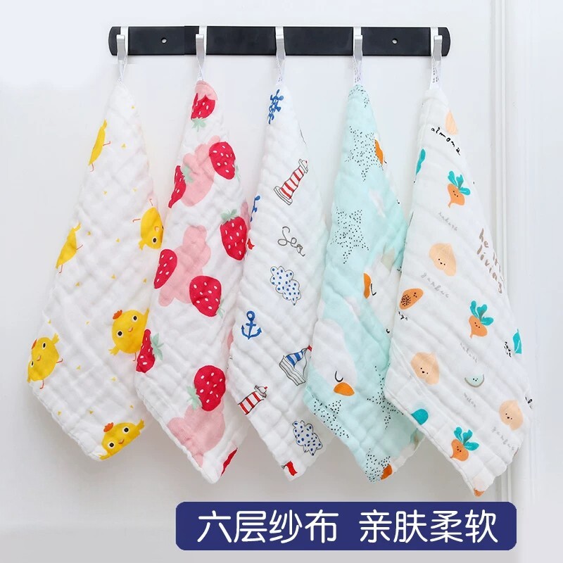 纯棉六层纱布新生儿泡泡纱口水巾