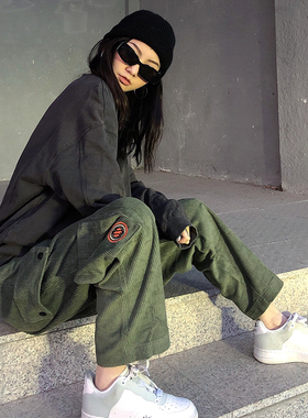 S.view 松紧灯芯绒裤男女宽松直筒加厚工装裤秋冬休闲长裤