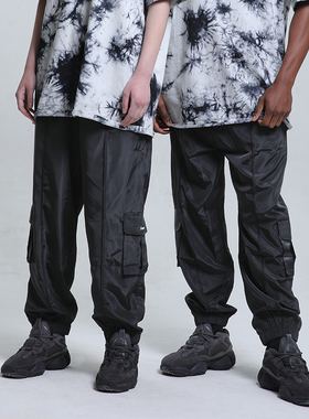 S.view 20SS 潮牌宽松休闲黑色侧兜直筒束脚裤男夏薄款运动机能风