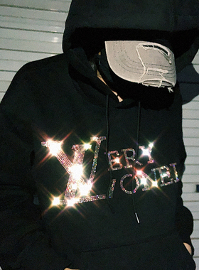 S.view 20A/W 潮牌街头嘻哈verylonly烫钻加绒连帽休闲宽松卫衣男