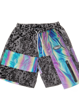 S.view 21SS STAFF爆裂纹反光拼接短裤夏季街头时尚运动嘻哈裤子