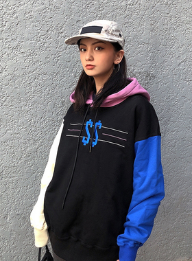 S.view 宽松拼色卫衣男女连帽潮流拼接上衣情侣秋冬款