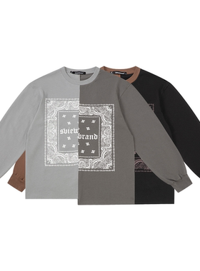S.view 21A/W 原创腰果花印花拼接纯棉街头嘻哈休闲圆领长袖t恤