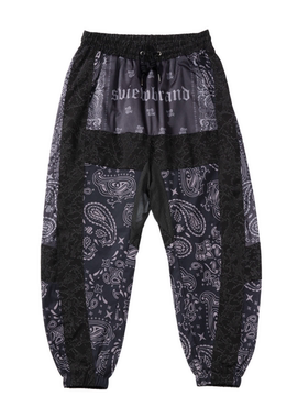 S.view 张九龄同款腰果花印花爆裂纹反光拼接运动裤宽松中腰长裤