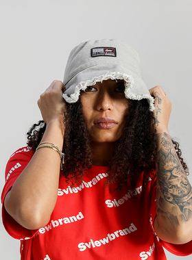 S.view 贴布小标毛边渔夫帽男女磨边遮阳宽檐潮流百搭黑色ins潮牌