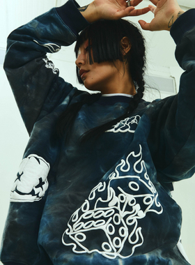 S.view 21SS 破碎扎染创意印花街头潮牌嘻哈插肩休闲宽松套头卫衣