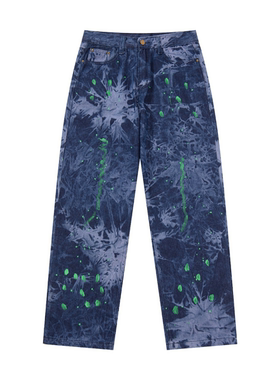 S.view 21SS创意扎染泼墨印花牛仔裤街头流行中腰拉链直筒长裤