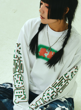 S.view孙千/戴燕妮同款恭喜发财文字印花港式复古街头潮牌长袖T恤