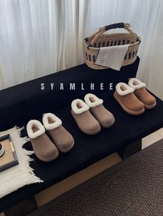 小土豆厚底磨砂皮加绒雪地靴女鞋2025冬季新款休闲勃肯鞋软底棉鞋