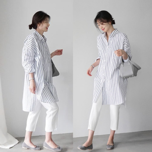 衬衣2025秋冬新款 韩国东大门纯棉白衬衫 长袖 宽松大码 上衣 女中长款