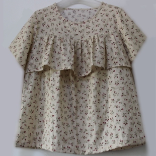 A类纯棉纱布防走光上衣胸前荷叶边防凸点短袖 睡衣棉纱遮胸家居服