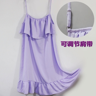 可调节吊带高端真丝棉绸睡裙连衣裙防走光纯色女夏防凸点减龄长裙