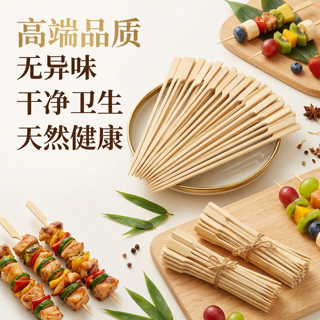 关东煮竹签烧烤串一次性串串签子商用铁炮串钵钵鸡烧烤带手柄竹签