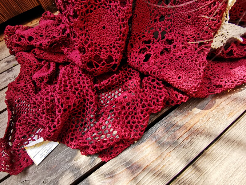 新品美式乡村手工钩针盖巾床盖可做桌布台布沙发巾等i.