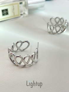 博主同款冷淡风镂空爱心形圈圈C形耳环小众高级感耳饰