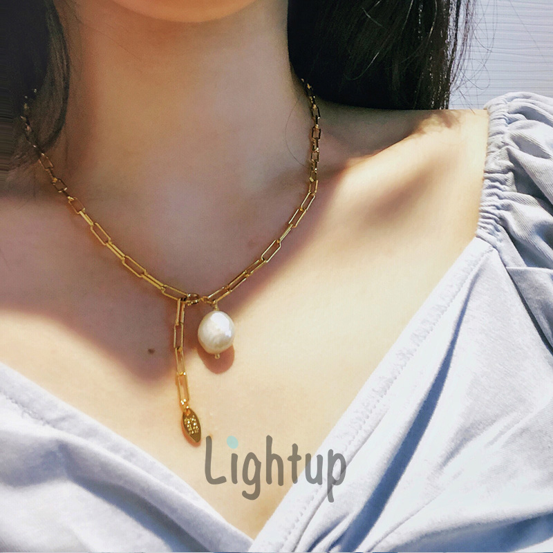 欧美风ins粗链条天然珍珠85折