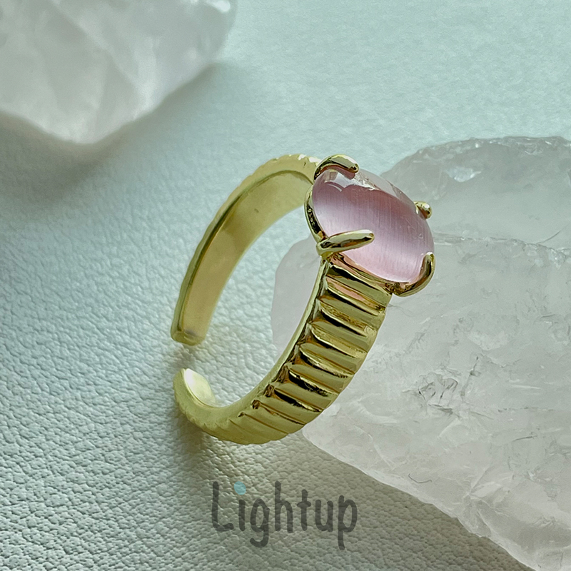 ins粉色猫眼石开口戒指