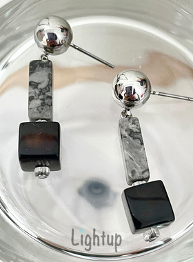 Lightup原创设计水墨新中式国风天然石耳环复古小众