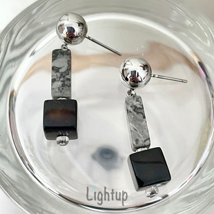 Lightup原创设计水墨新中式国风天然石耳环复古小众